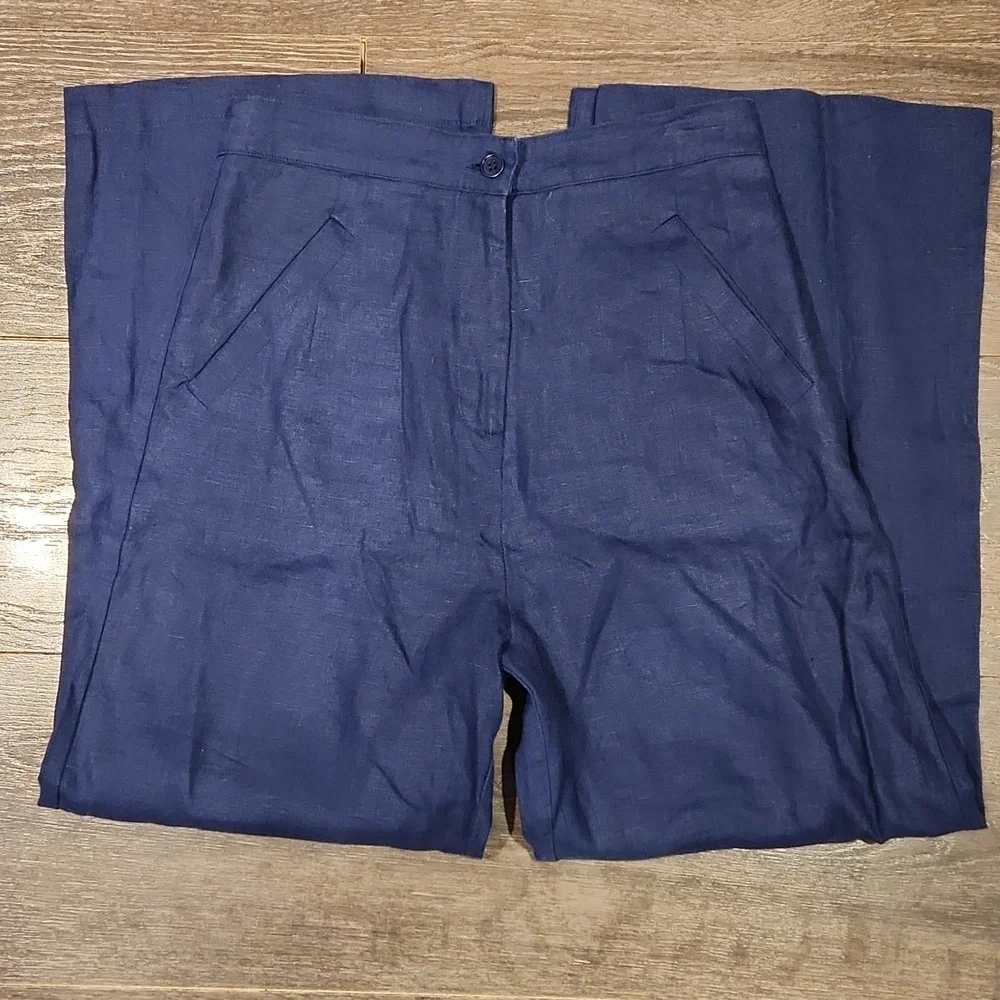❤️ REFORMATION HIGH RISE WIDE LEG CROPPPED CULOTTE LINEN PANTS, BLUE, 2 (26)